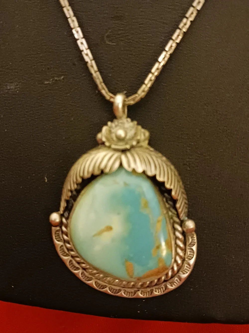 Sterling Silver Turquoise Pendant Necklace - Blue Stone - Picture 1 of 3
